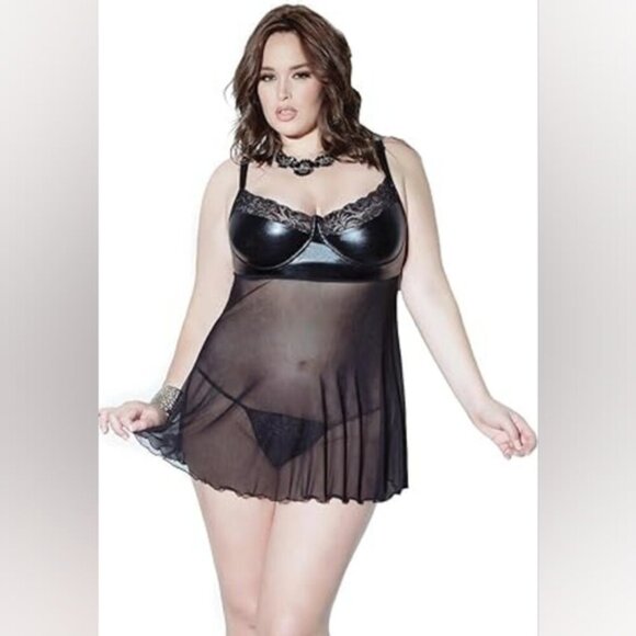 Darque Y2K Wet Look Sexy Whimsigoth Cosplay Renaissance Revival Babydoll 1X/2X - Picture 1 of 8